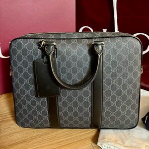 Gucci Black and Gray Monogram Briefcase
